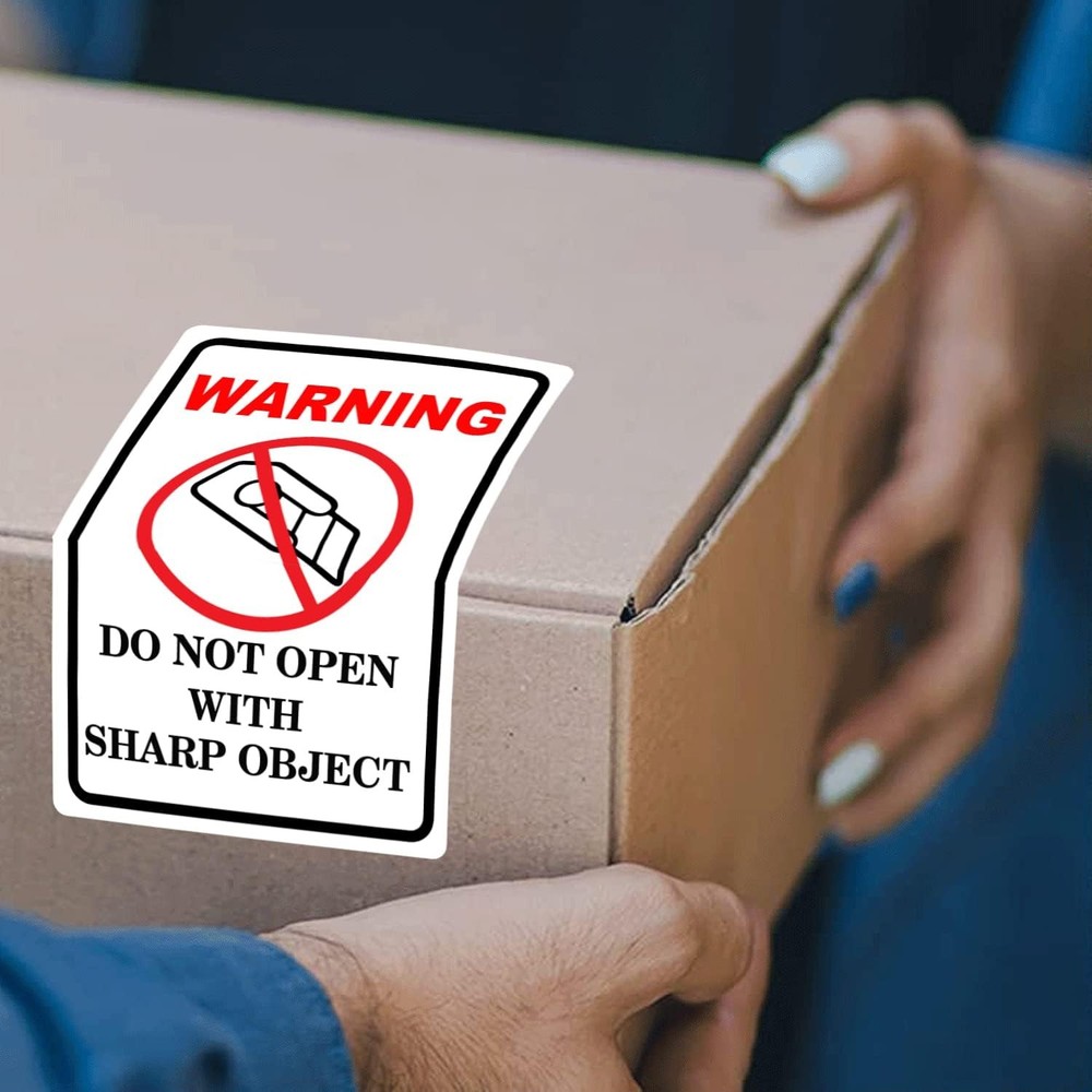 300pcs Do Not Open with Sharp Object Industrial Warning 2x3 inch, White