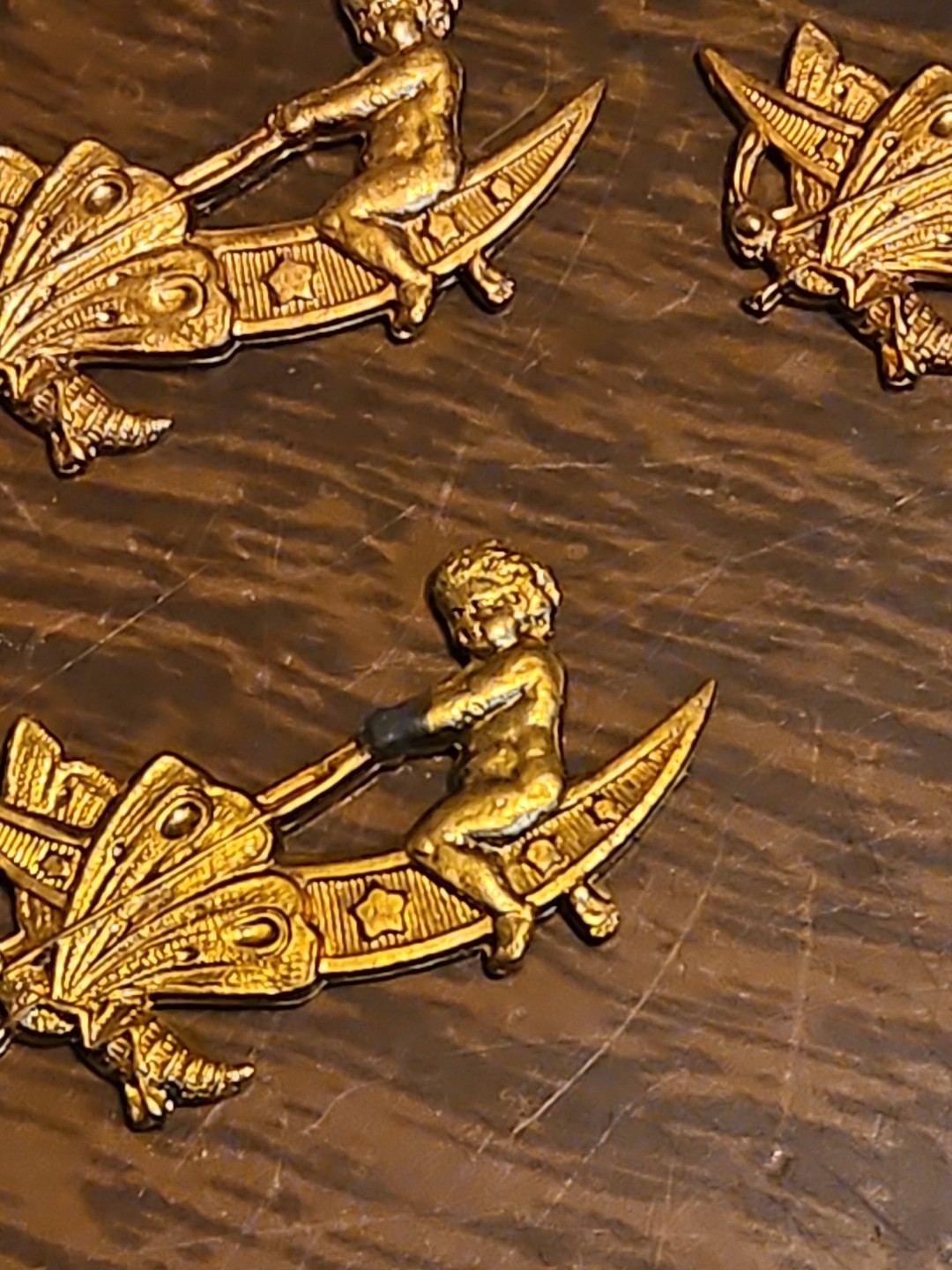 Lot Of 10 Cherub Moons France Vintage 60s Brass Stampings Findings Jewelry