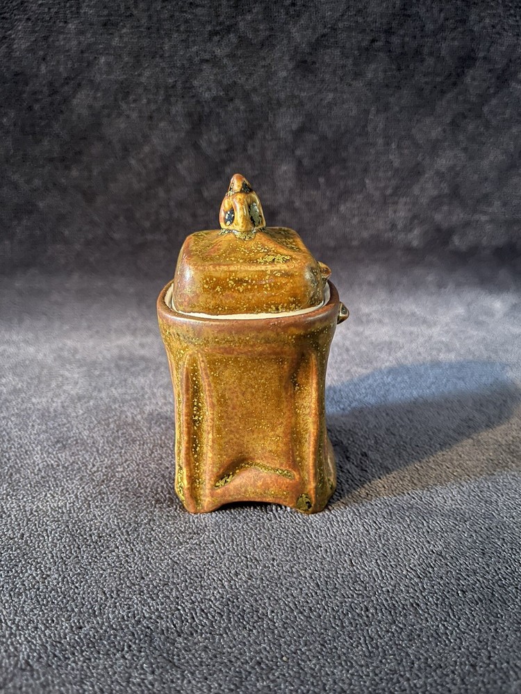 Japanese Style Studio Pottery Organic Ash Glazed Small Footed Container SIGNED