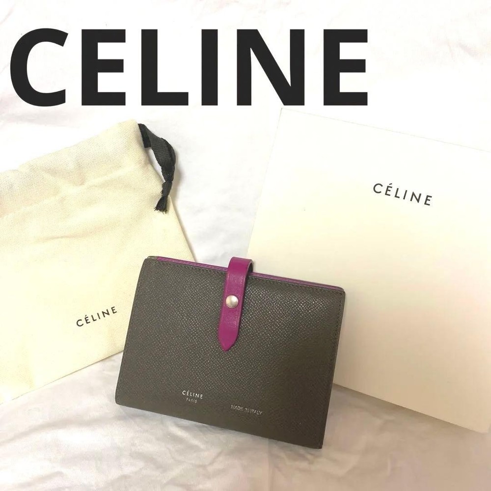 Very  Celine Foldable Wallet Leather From Japan