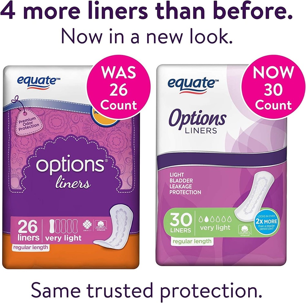 Equate Options Liners Light Bladder Leakage Protection, Regular