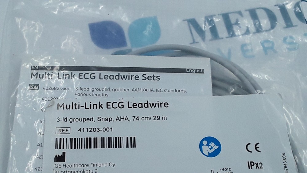 GE Multi Link ECG Leadwire 3ld Snap AHA 74cm REF 411203-001