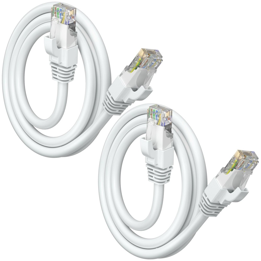 2 Pack Cat 6 Ethernet Cable 1.5 FT White High Speed LAN Internet Patch Cord