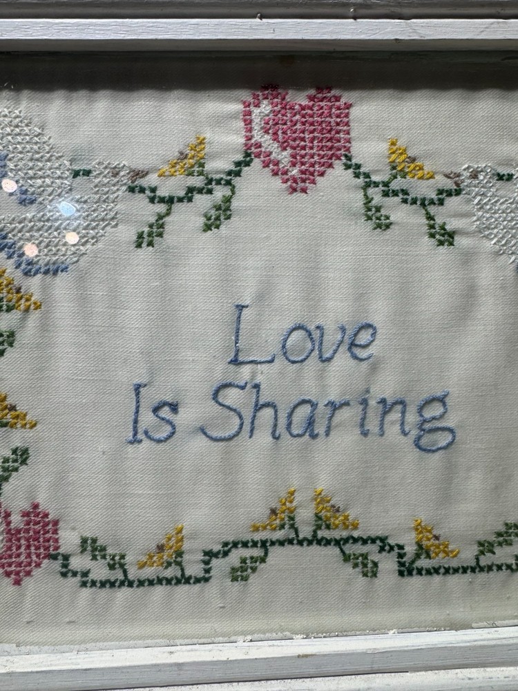 Vintage Needlepoint "Love Is Sharing" - Framed