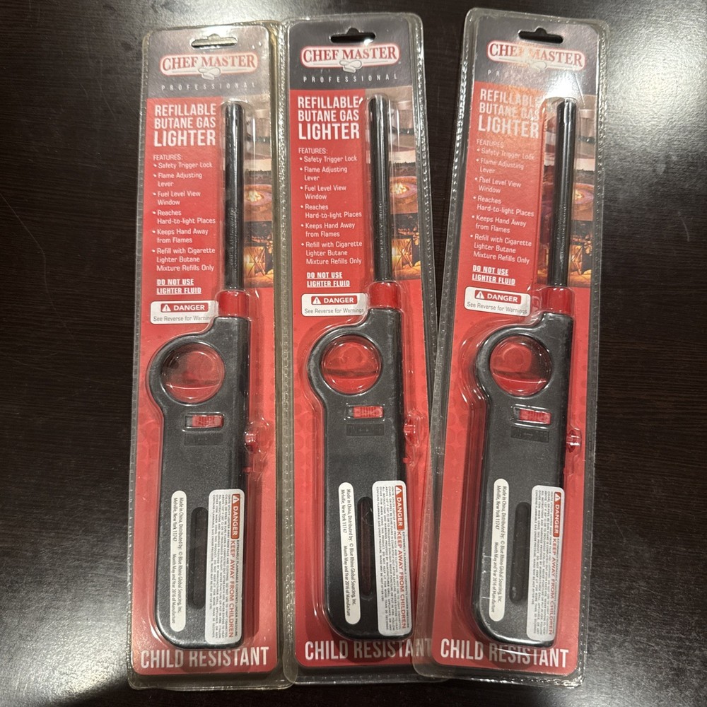 Chef Master Refillable Butane Lighter 3 Pack