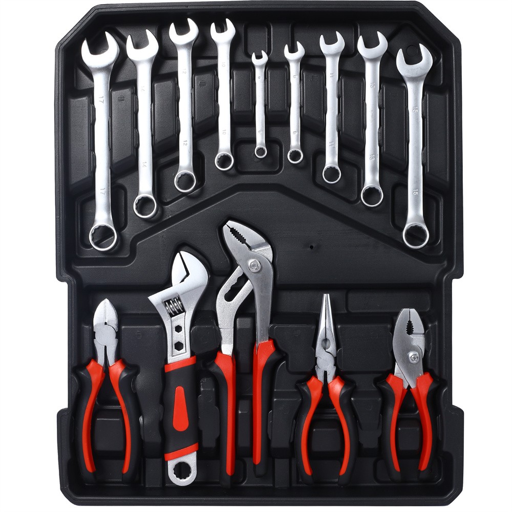 General Household Tool Kit with Rolling Tool Box, Tool Set Kit for Maintenance