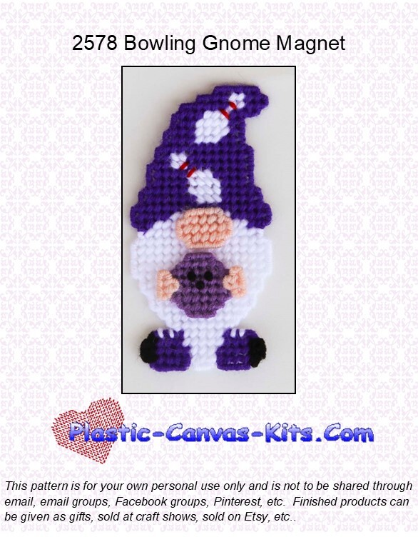Bowling Gnome Magnet - Plastic Canvas Pattern or Kit
