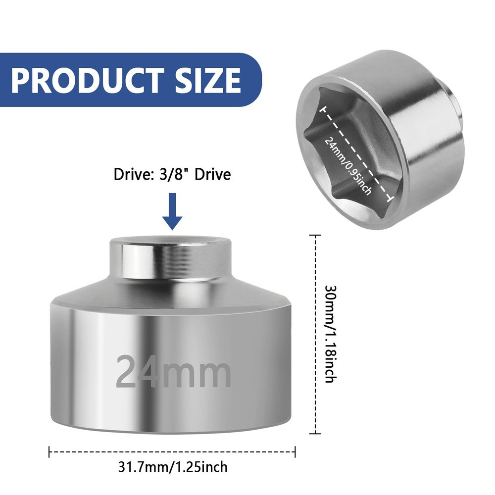 24mm 6-Point Oil Filter Socket Tool for 3/8" Drive