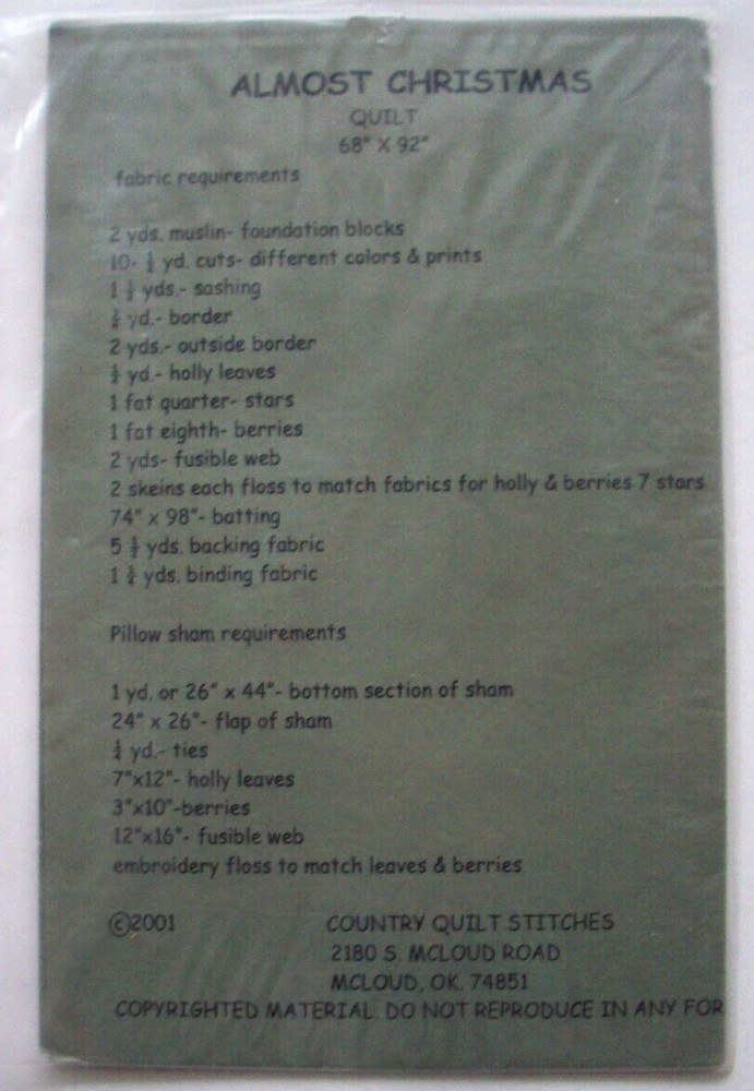 Almost Christmas Collection applique quilt pattern *A10