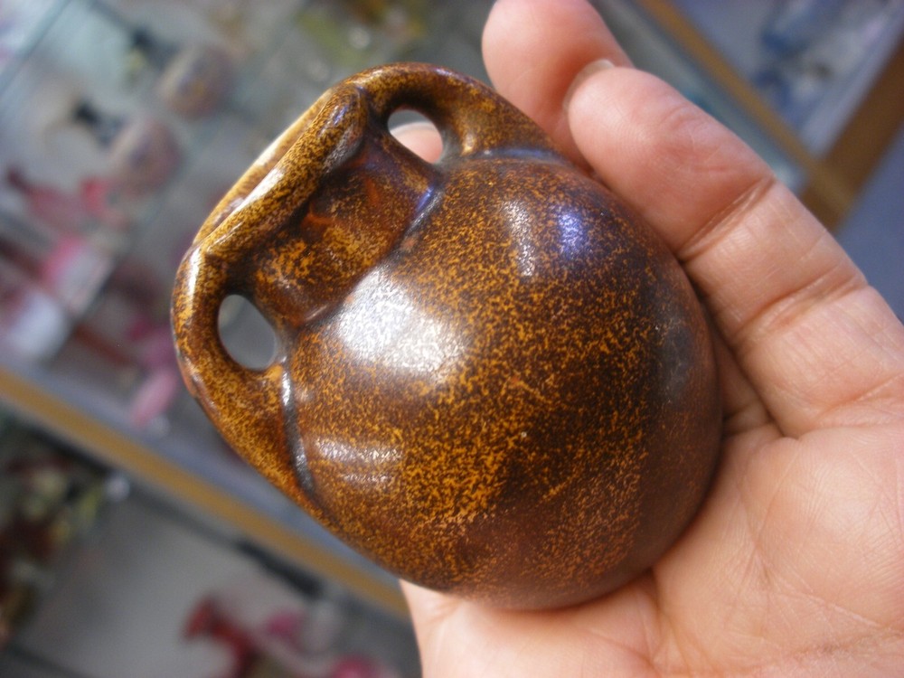 Vintage Primitive Miniature Stoneware 2 1/2" Two Handled Storage Jar