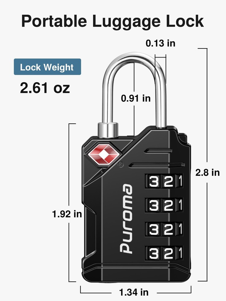 TSA Approved Travel Locks - 4 Digit Resettable Combination Code, 2 Pack