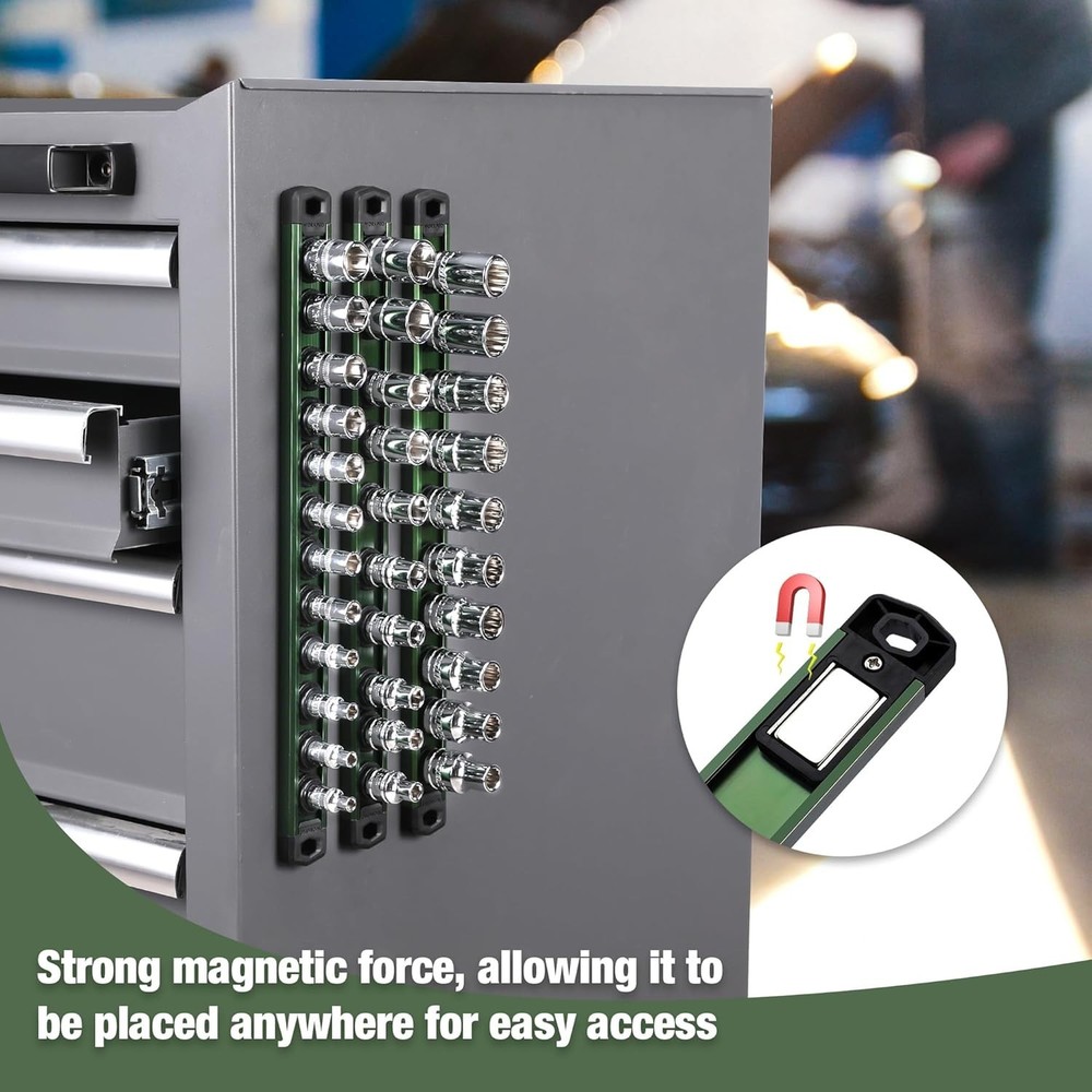 Magnetic Socket Storage Solution - 1/4-Inch Drive Organizer with Rotatable Clips