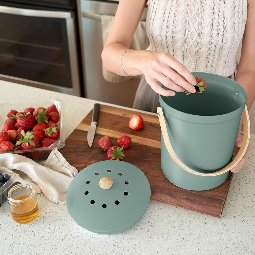 Beautiful Kitchen Compost Bin with Smell Proof Lid - Rust Proof and Odorless Com