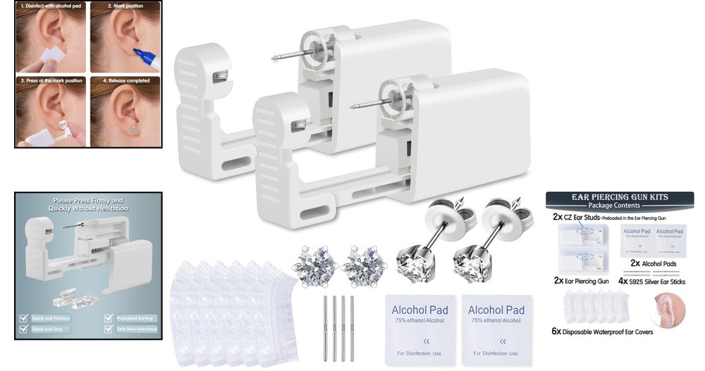 Hypoallergenic Ear Piercing Kit with Preloaded Guns - Safe, Simple & Effective