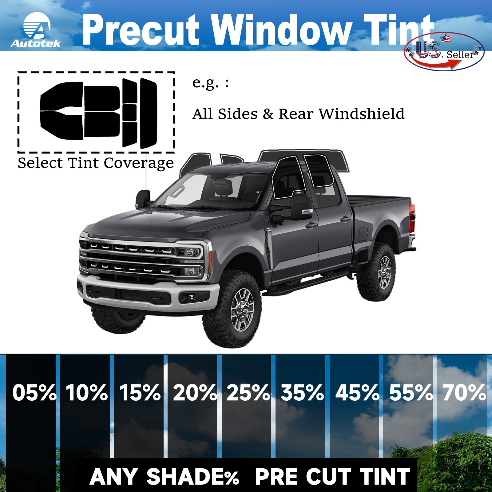 PreCut 2Ply Window Tint Film Kit For ALL Ford F250/F350/F450/F550 Crew Cab