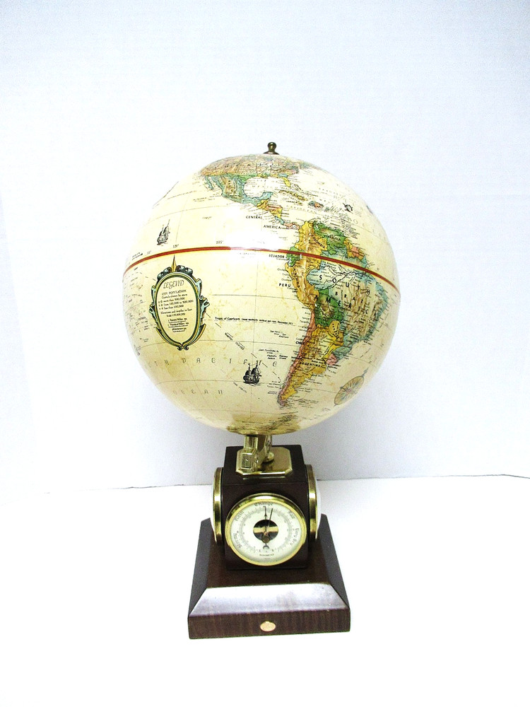 REPLOGLE GLOBES INC 9 INCH GLOBE WITH BAROMETER, TEMPERATURE, HYGROMETER VG