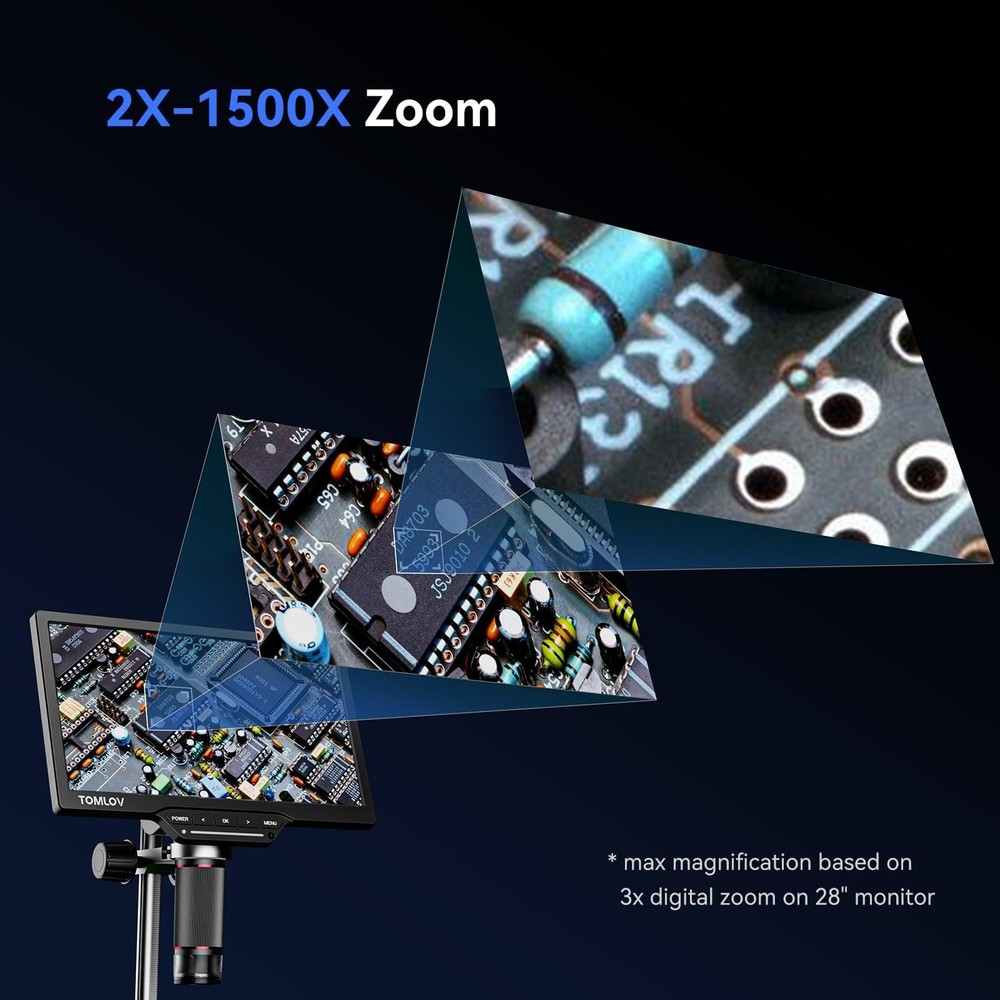 TOMLOV DM202 3K Digital Microscope 10.1" HDMI LCD Microscope, 38MP Coin Micro...