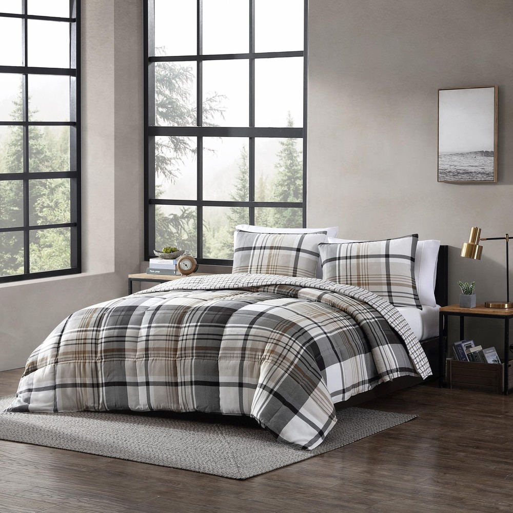 Eddie Bauer - Queen Comforter Set, Plaid Queen, Normandy Grey