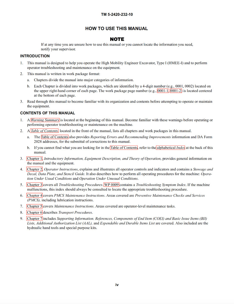 516 Page HIGH MOBILITY ENGINEER EXCAVATOR TYPE I (HMEE-I) Operator Manual On CD