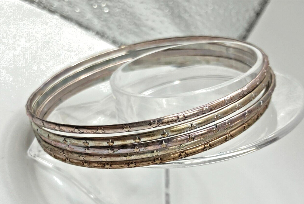 5 Star Embossed Thin Silver-Tone Bangle 3" Bracelets!