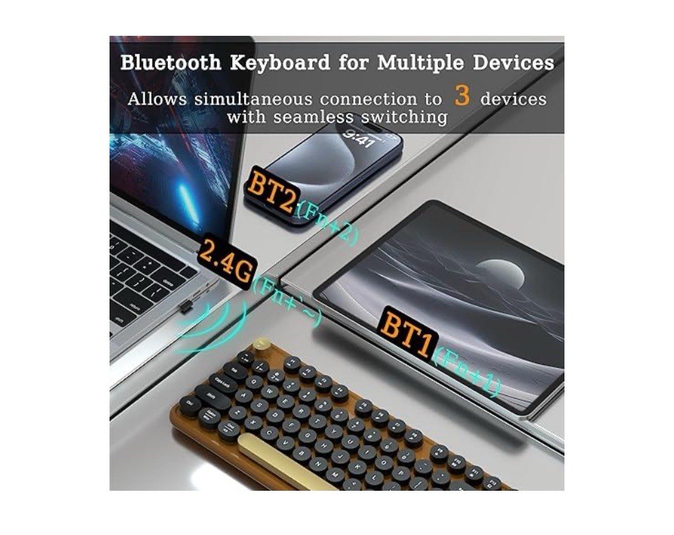 Wireless Bluetooth Keyboard, Retro Typewriter Style Keyboard, Full-Size with ...