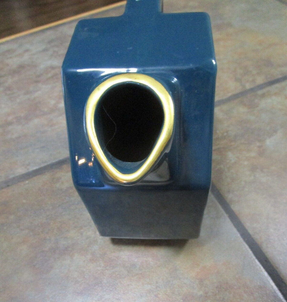 PITCHER W PEGASUS ~ VINTAGE ~ GEOMETRIC ~ TEAL & GOLD ~ UNKNOWN MAKER ~ EUC