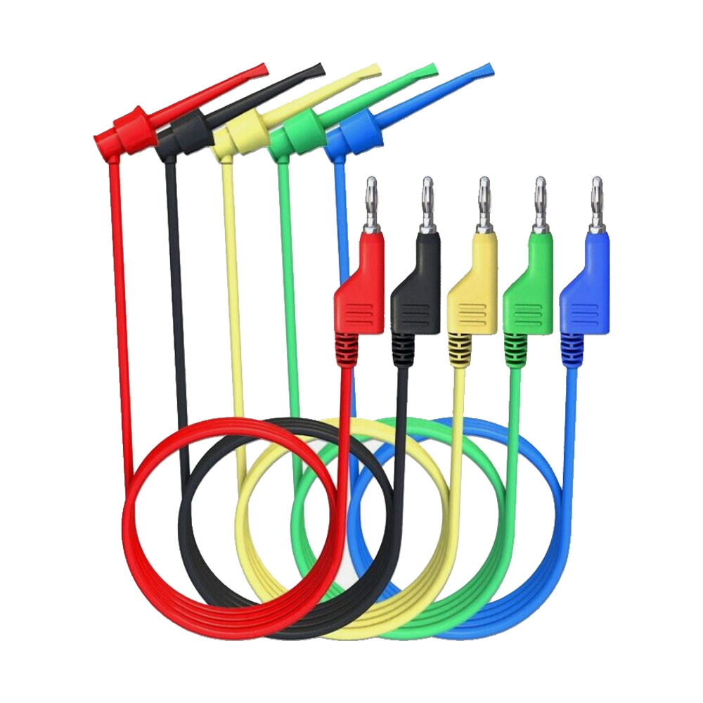 5PC 4mm Stackable Banana Plug To Test Hook Clip Test Leads Mini Grabber Cable