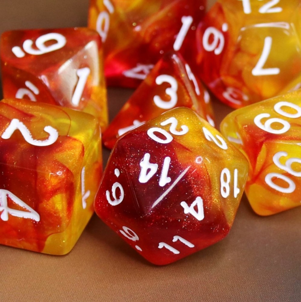 Fireball Blast 7 Dice Set - Poly RPG DnD Dungeons Dragons d20 AD&D