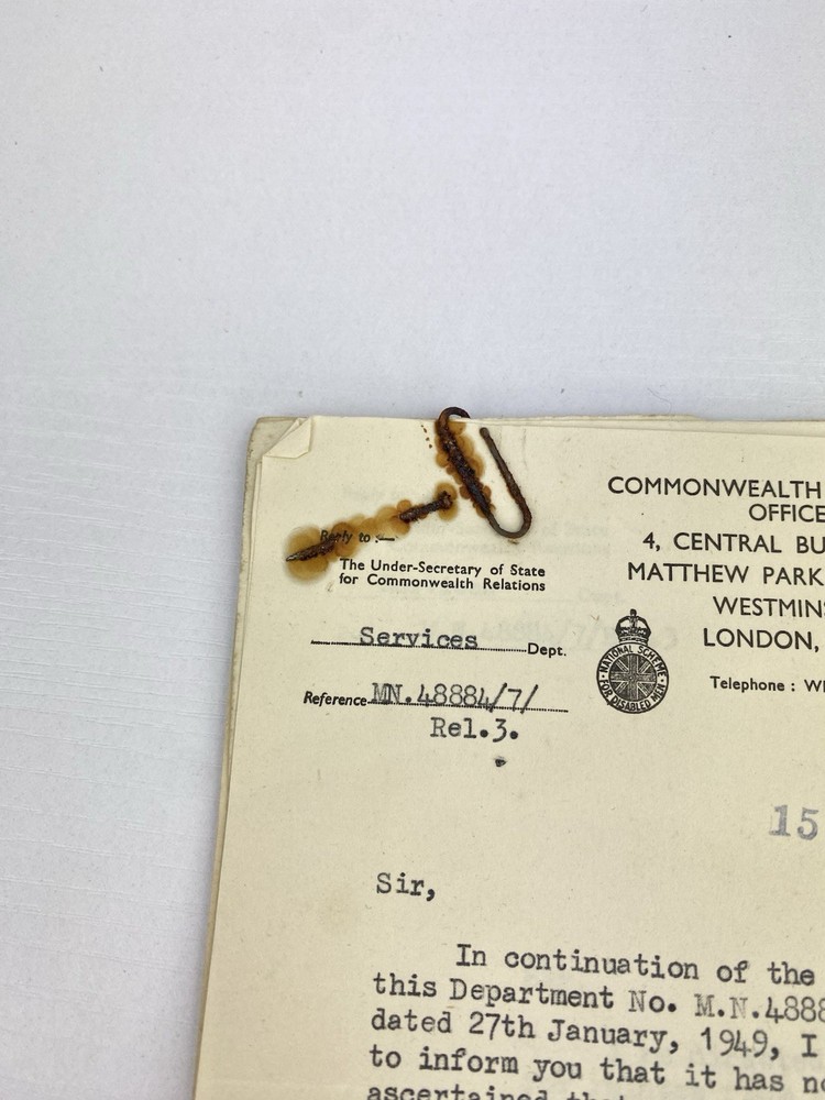 1949 Commonwealth Relations Office Letter Ephemera