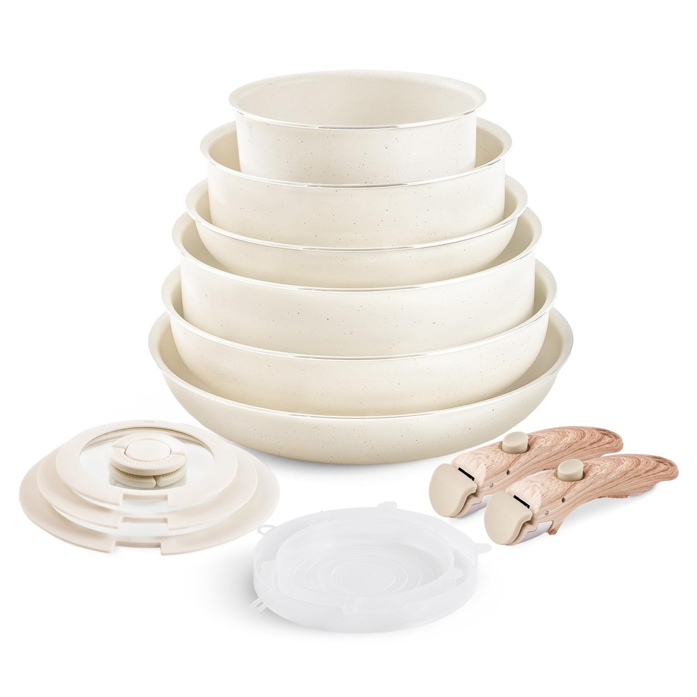 Nonstick Cookware Set - Stackable Pots and Pans Set Detachable Handle Camping...