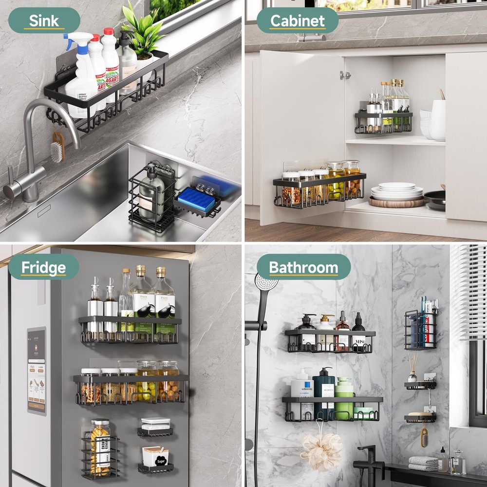 5pack Rustproof & Waterresistant Kitchen Sink Organizer Large Capacity Spice Rac