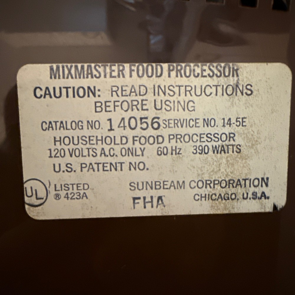 Sunbeam Mixmaster Food Processor Model 14056 Works On All Settings EUC