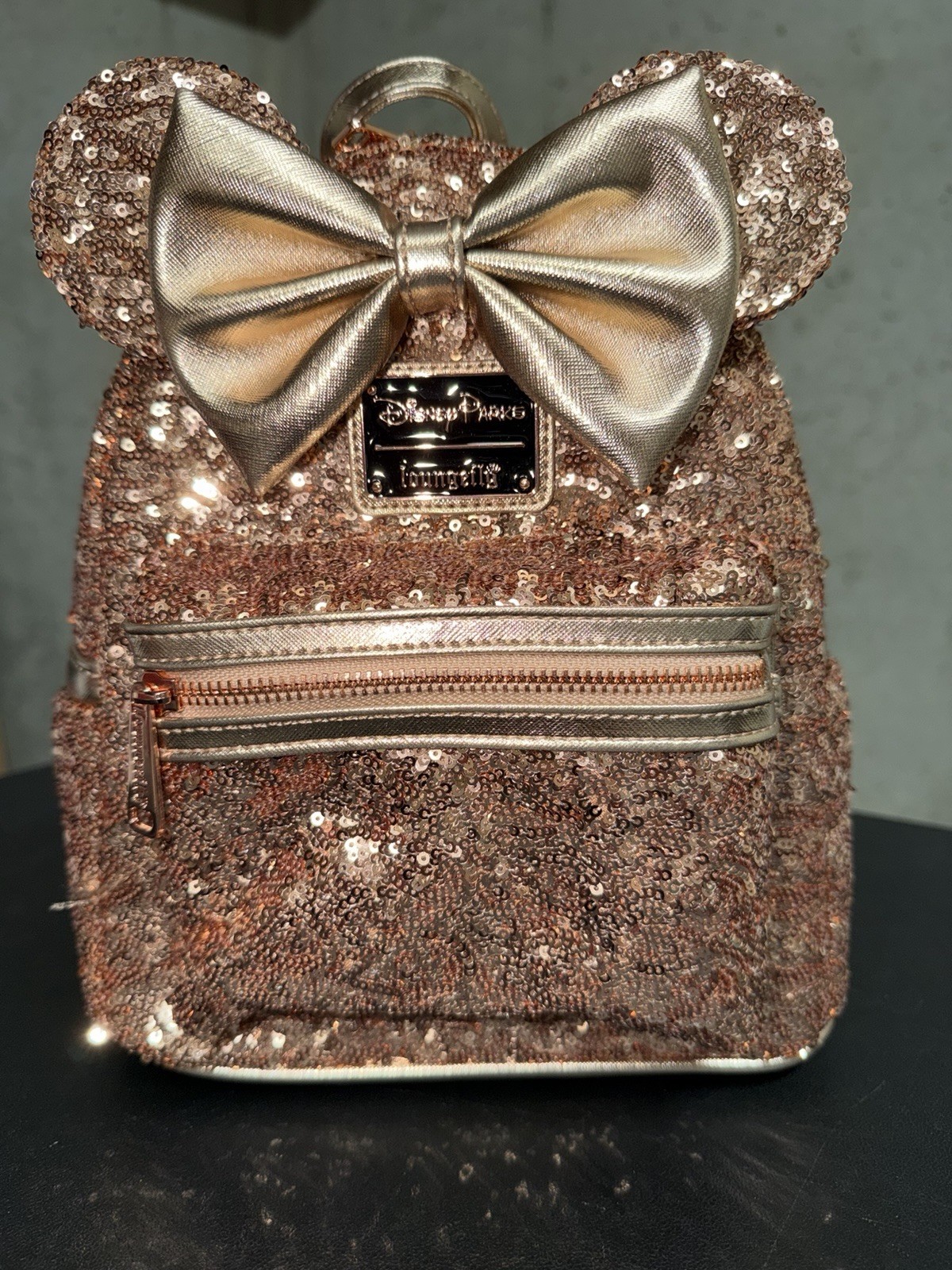Loungefly Disney Minnie Mouse Rose Gold Sequin Mini Backpack Handbag