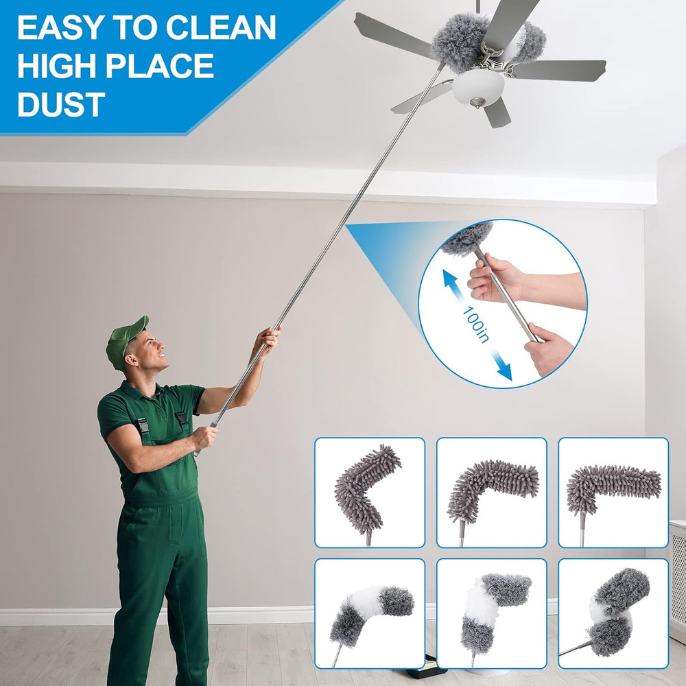 Microfiber Extendable Feather Duster (11pcs) with 100" Extension Pole, Washab...