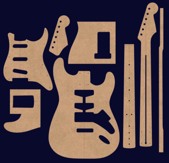 Strat 25.5" Full Template Set 0.50" MDF