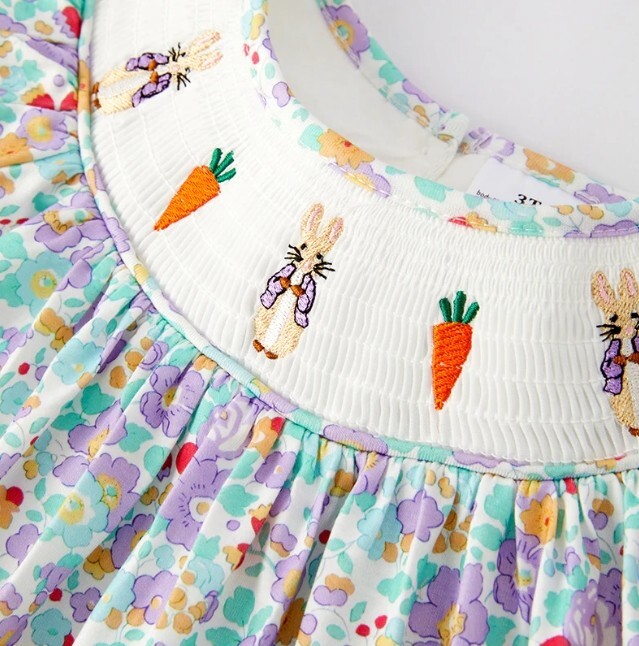 NEW Boutique Peter Rabbit Easter Bunny Girls Smocked Embroidered Floral Dress