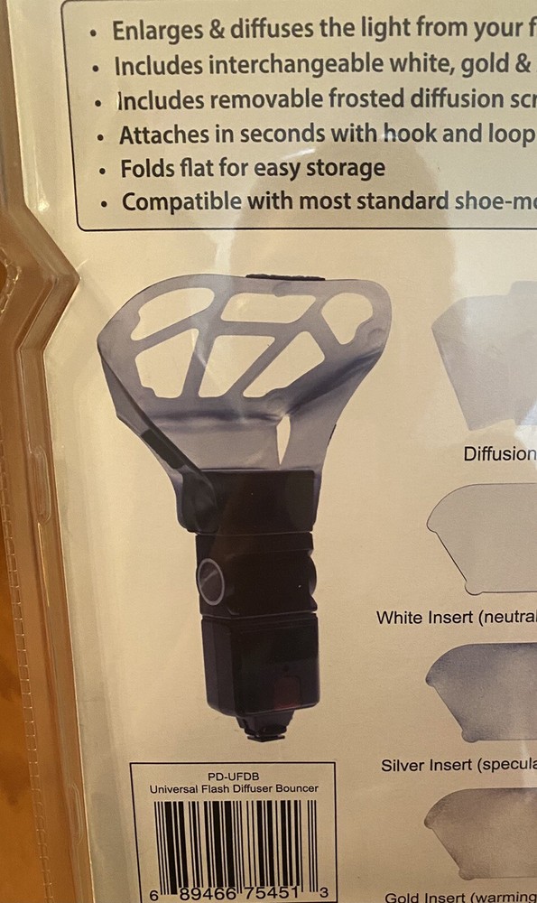 Universal Flash Diffuser Bouncer Silver White Gold With Diffusion Screen. NIB