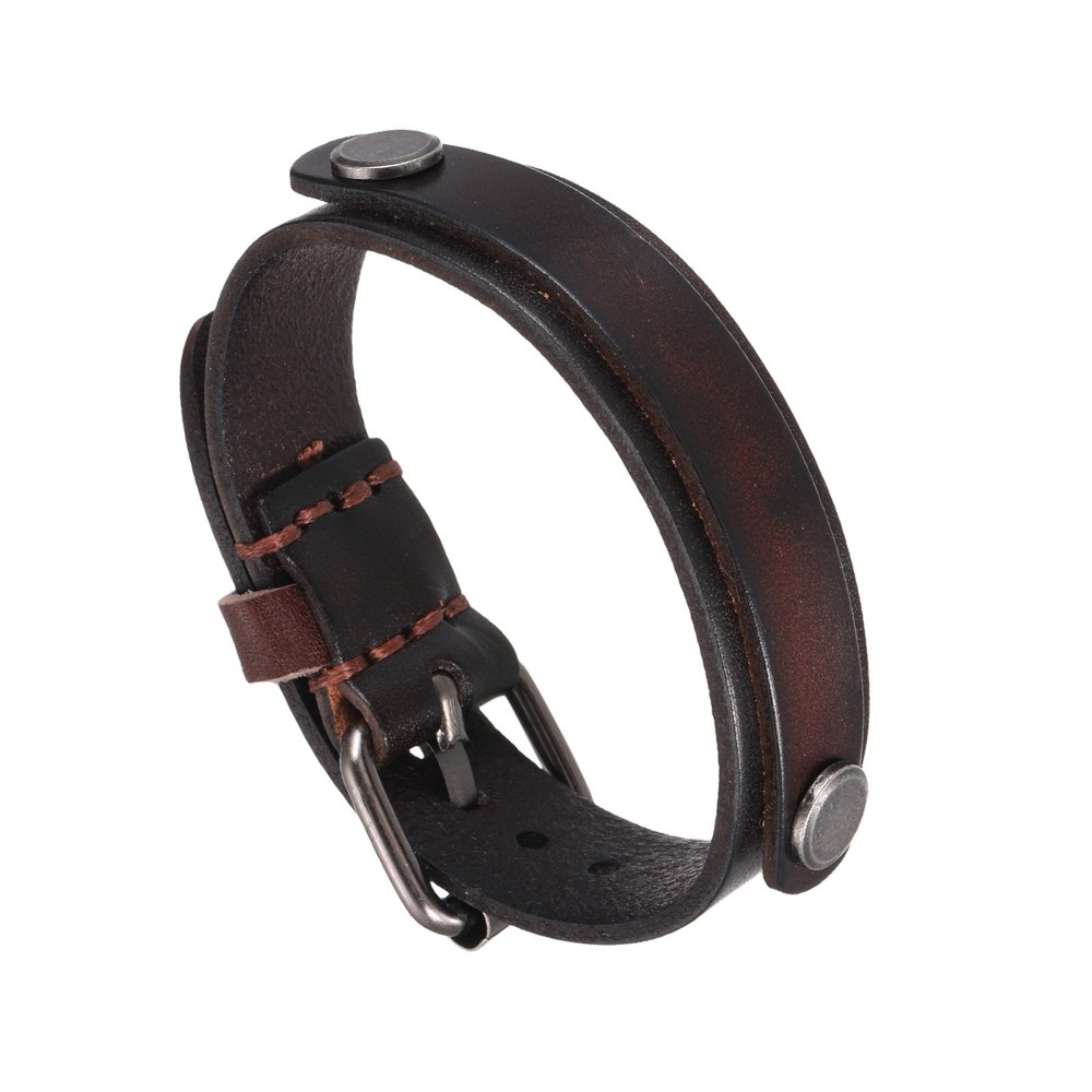 Plain Leather Bracelets Buckle Bangle,Dark Brown Rivets Bracelets