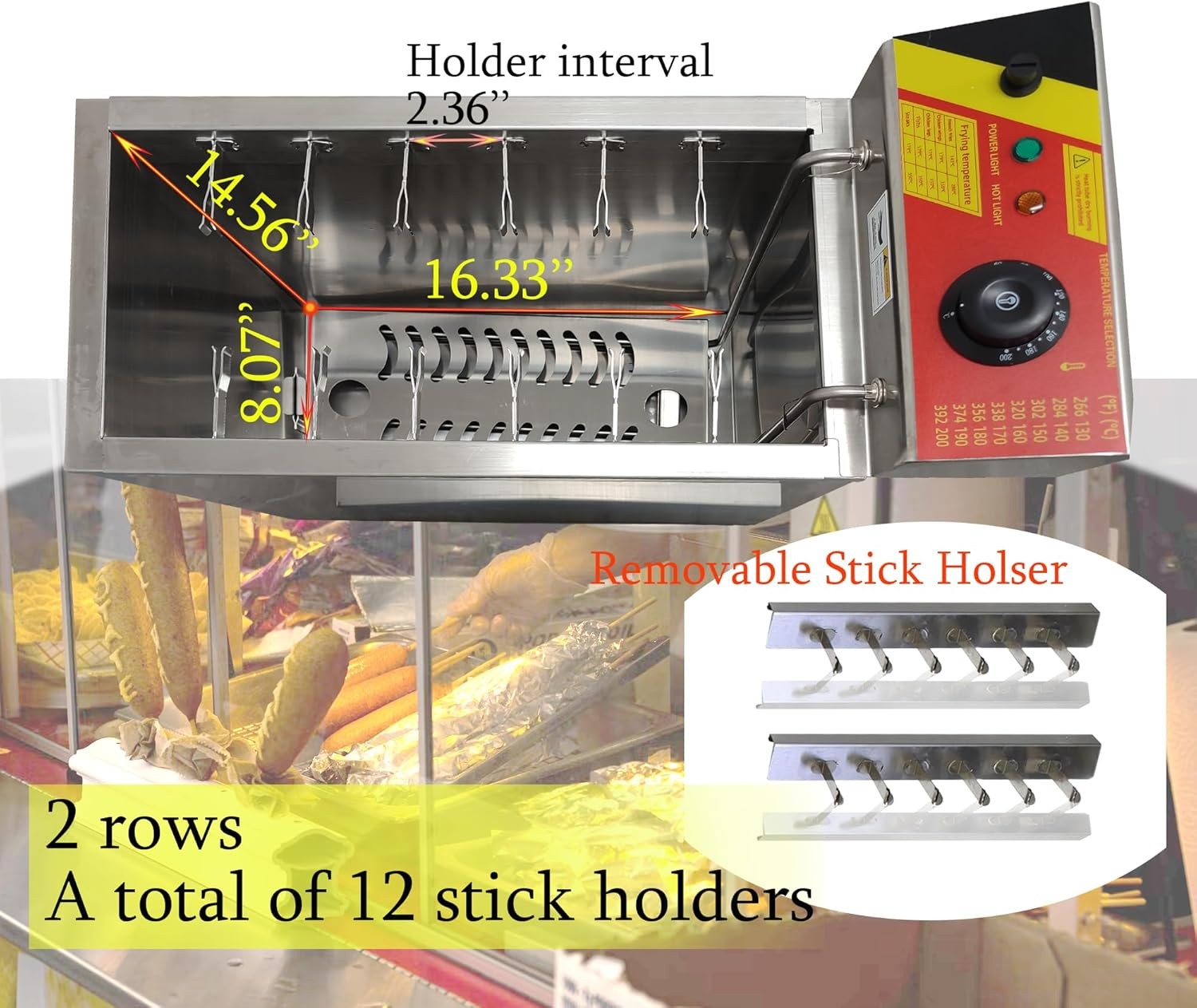 25LElectric Hot Dog Deep Fryer Cheese Corn Dog Machine Hot Dog Stick Fryer 3000W