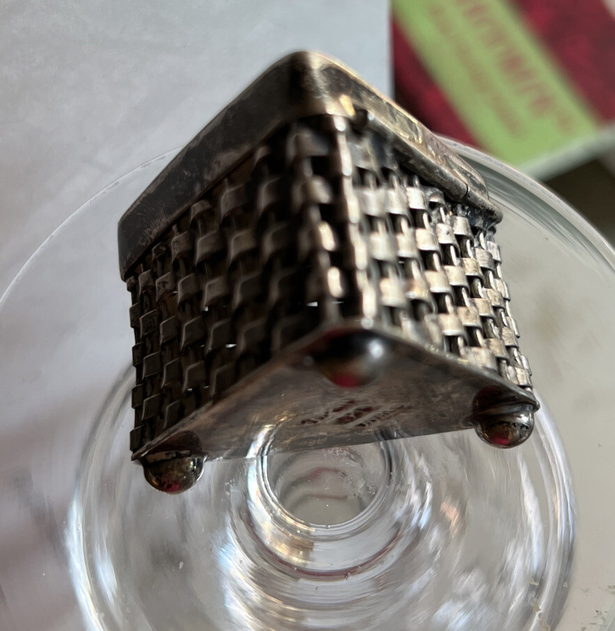 Basket Weave Triangular Pill Box Sterling Silver 1950