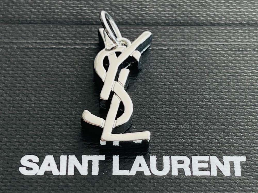 YSL charm pendant stamped zipper pull silver