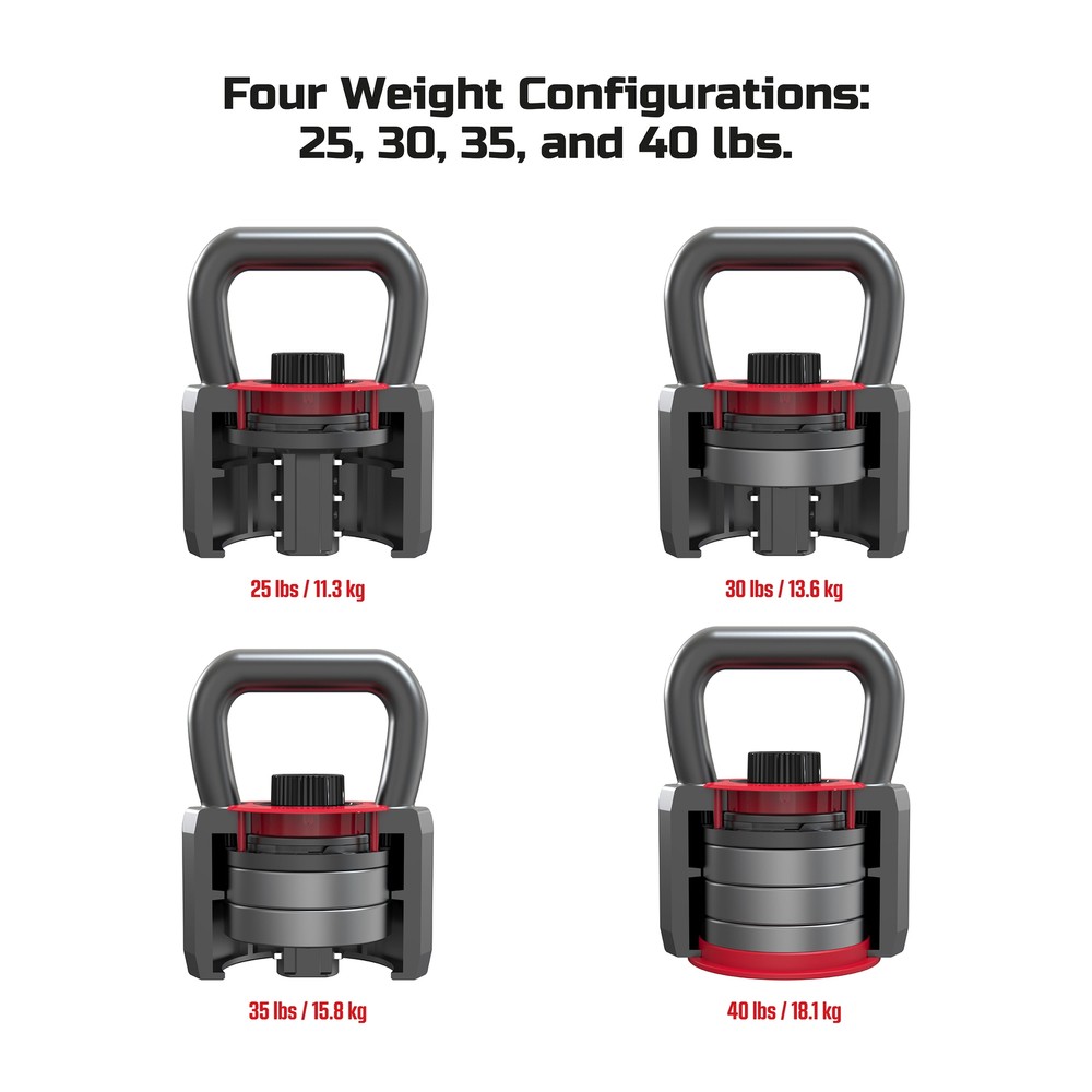 Adjustable SmartStack Kettlebell 25–40 lb – Wide Handle, Quick-Select Home Gym