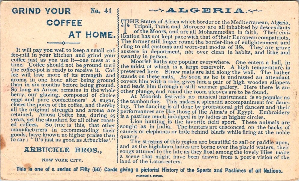 Arbuckle Bros Algeria Lion Hunt Tambourine Mandolin JQV2