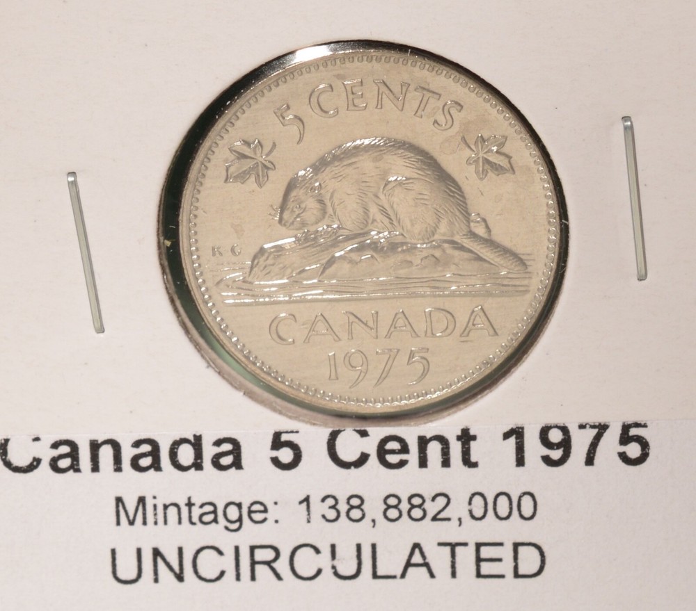 1975 Canada 5 Cent - UNCIRCULATED from Mint Roll 🇨🇦