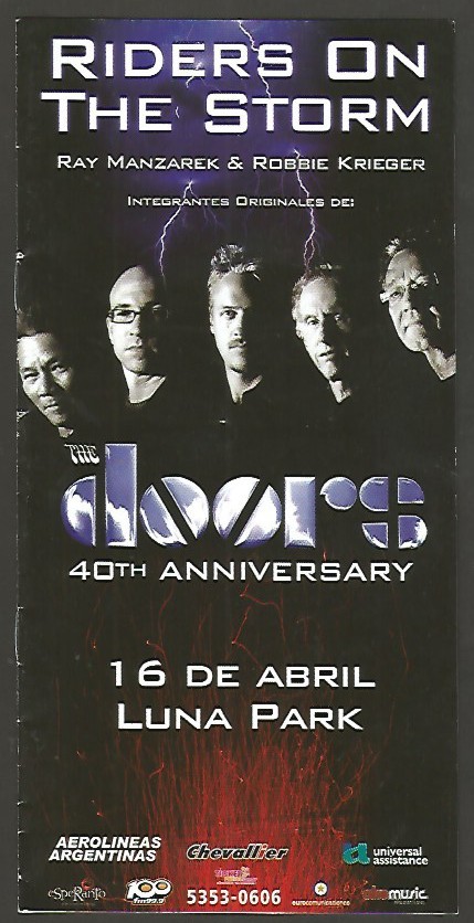 Argentina Programme The Doors Concert Luna Park Stadium 2008