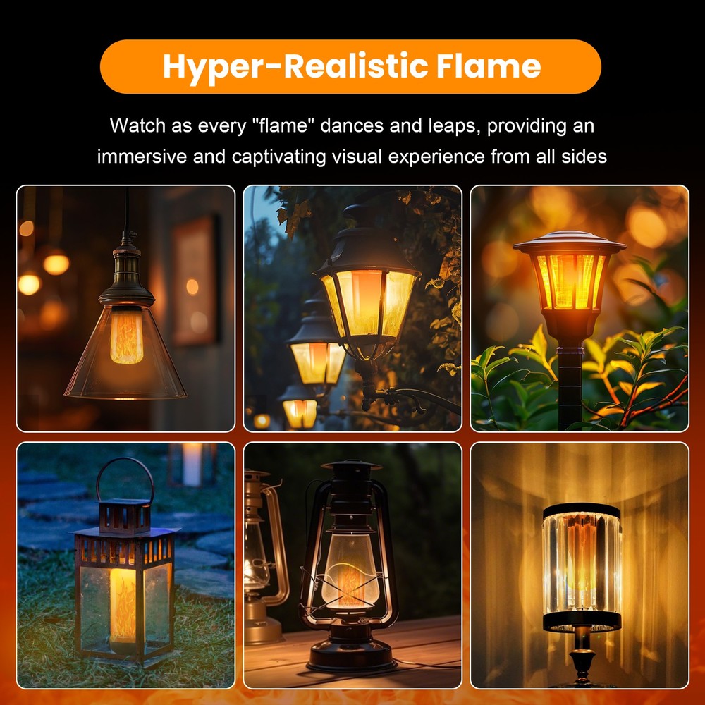 Led Flame Light Bulb, 2 Pack E26 Flickering Light Bulbs with 4 Modes, Faux Flame