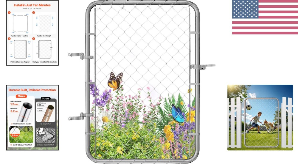 Rust-Resistant 32x46 in Adjustable Chain Link Fence Gate for Security & Style