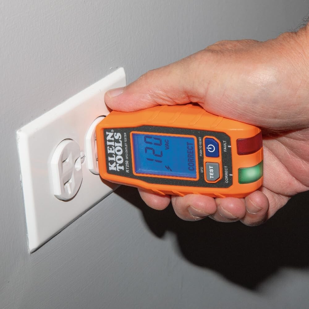 Klein Tools RT250 GFCI Outlet Tester with LCD Display Electric Voltage