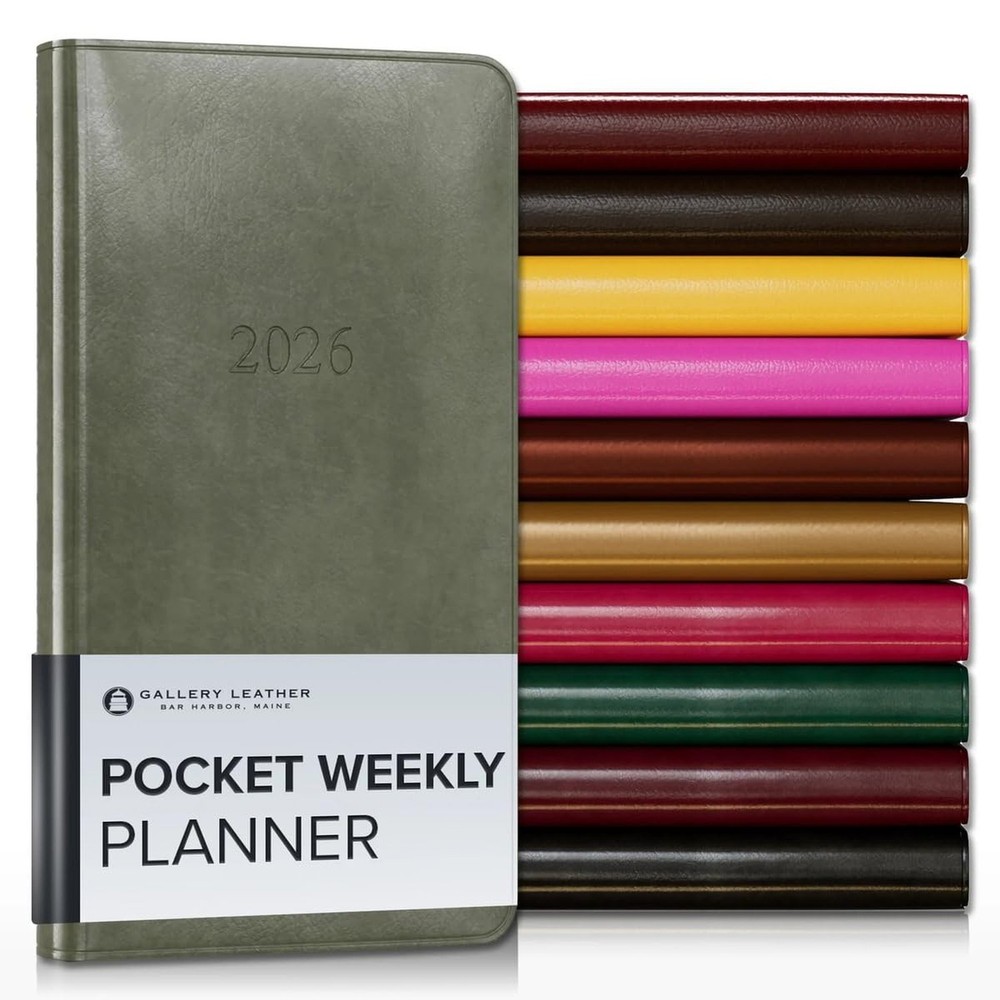 Gallery Leather Pocket Weekly Monthly Planner 2025-2026, Elegantly Bound Cale...