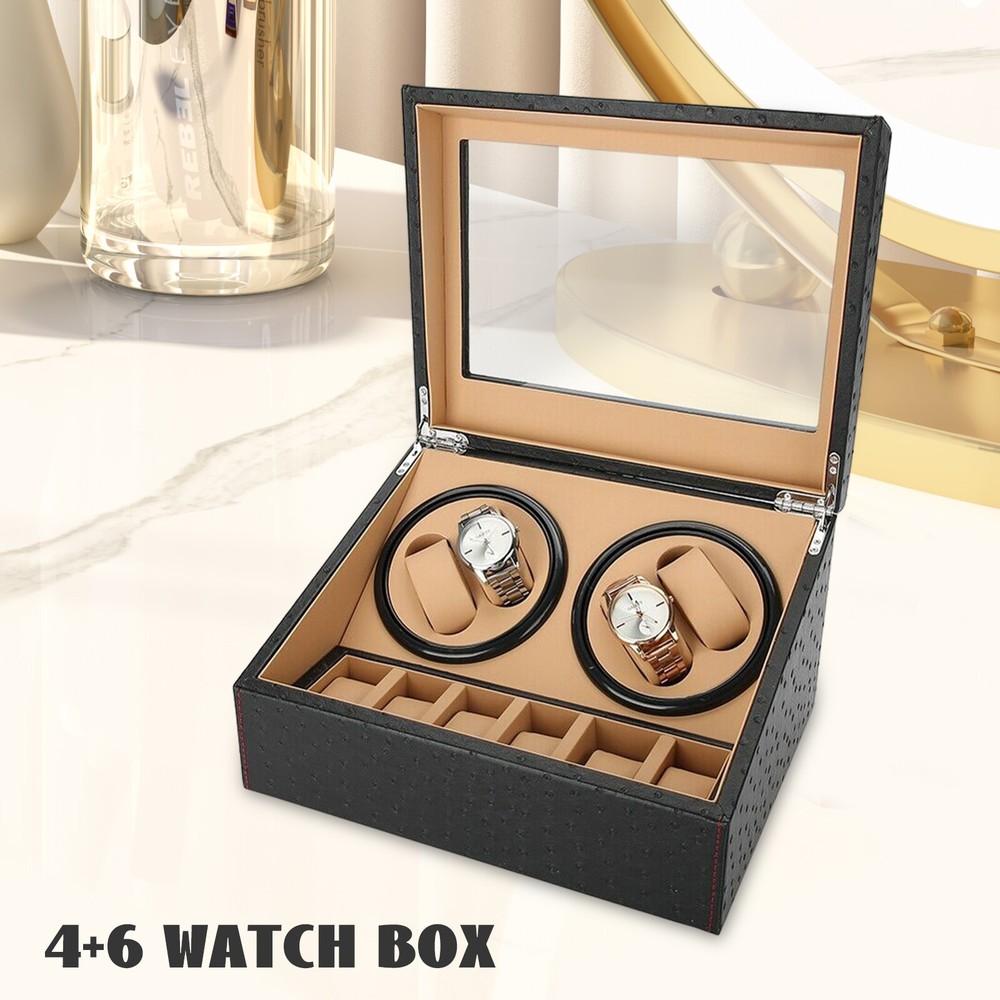 Automatic Watch Winder Box Display PU Leather Storage Case 4+6 Rotation Box Gift